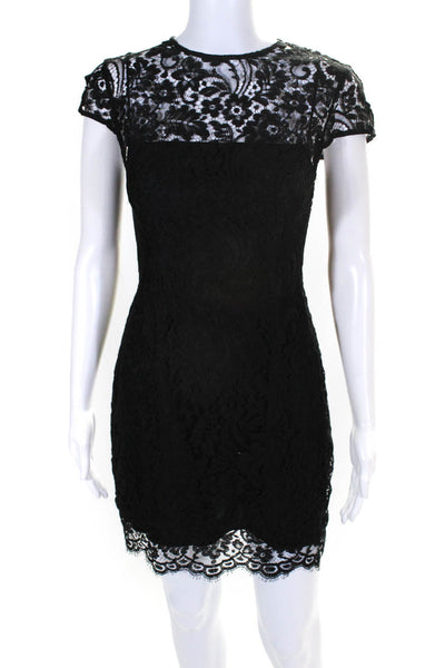 Lover Womens Cotton Floral Battenberg Lace Zipped Midi Sheath Dress Black Size 6