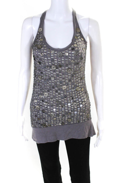 Cecilia De Bucourt Womens Embroidered Studded Textured tank Top Gray Size XS