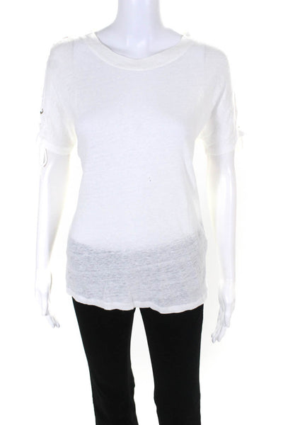 IRO Womens Linen Braided Textured Short Sleeve Round Neck Top White Size M