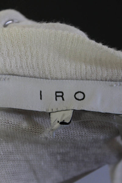 IRO Womens Linen Braided Textured Short Sleeve Round Neck Top White Size M