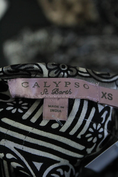 Calypso Saint Barth Womens Silk Long Sleeve Blouson Dress Black White Size XS