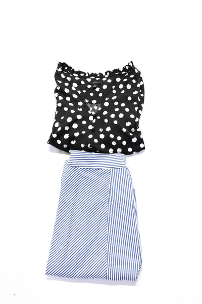 J Crew Womens Button Front Dotted Shirt Striped Skirt Black Blue Size 6 8 Lot 2