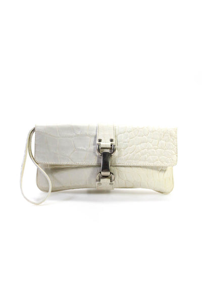 Kooba Womens White Reptile Skin Print Toggle Clutch Bag Handbag