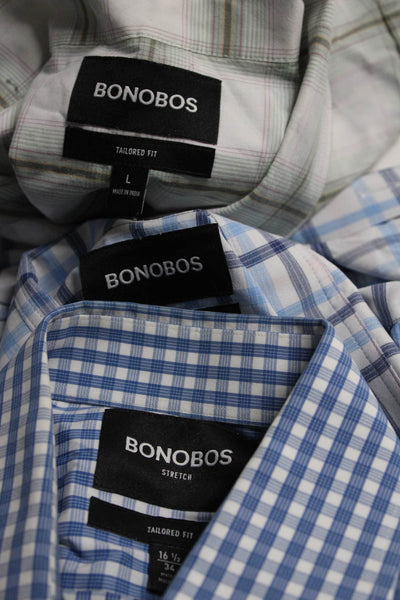 Bonobos Men's Long Sleeve Plaid Tailored Fit Button Down Shirt Blue 34 Lot 3
