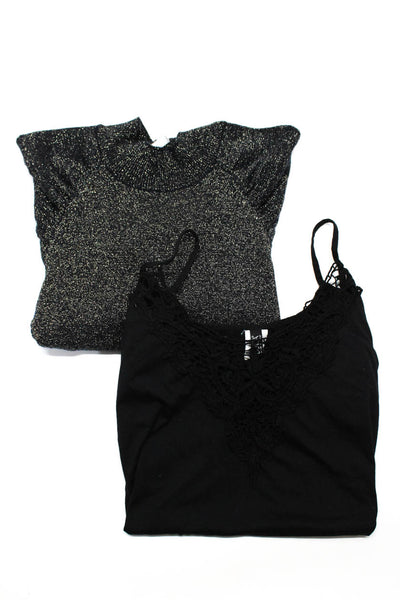 Joie Becca Womens Metallic Puff Sleeve Crochet Blouse Black Size M/XL Lot 2