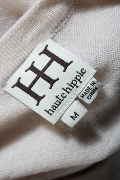 Haute Hippie Womens Merino Wool Animal Print Button Sweater Beige Size Medium