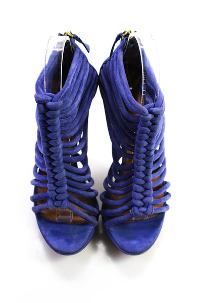 Pollini Womens Solid Suede Leather Platform Stiletto Strappy Heels Blue Size 7