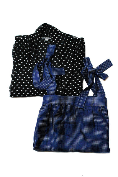 J Crew Tinley Road Womens Silk Polka Dot Print Blouses Blue Black Size 6 L Lot 2