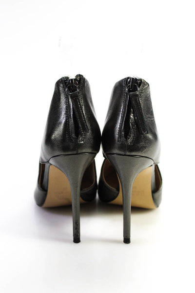 Zara Woman Womens Leather Stilettos Cut Out Booties Black Gray Size 7US 37EU