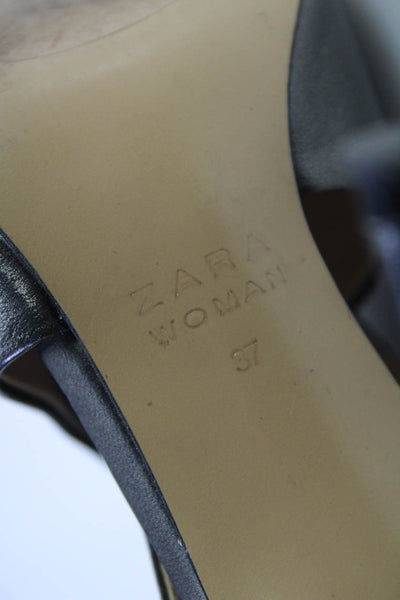 Zara Woman Womens Leather Stilettos Cut Out Booties Black Gray Size 7US 37EU
