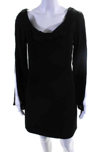 Elie Tahari Womens Draped Round Neck Zipped Sheer Long Sleeve Dress Black Size 0