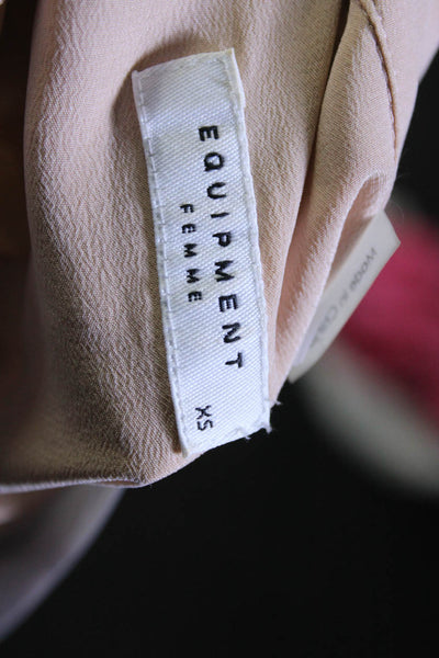 Equipment Femme Women's Silk Long Sleeve Collared Button Up Blouse Beige XS