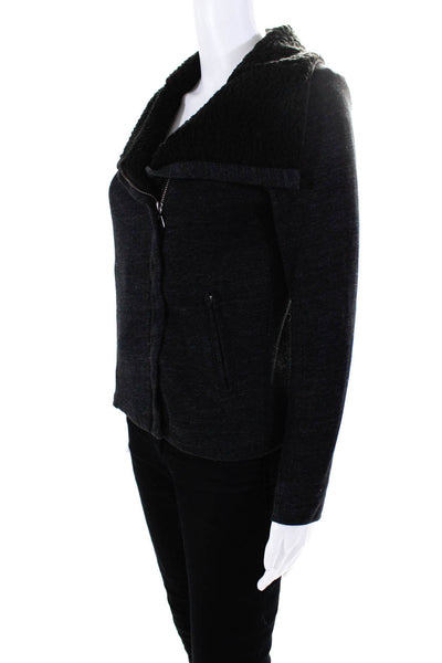 Splendid Womens Collared Long Sleeve Asymmetrical Zip Fleece Jacket Gray Size XS