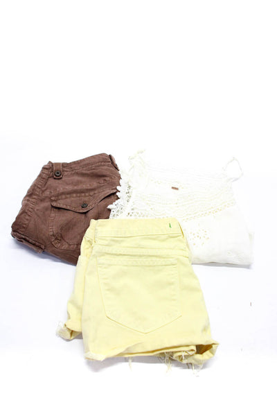 Free People J Brand Joie Womens Blouse Shorts White Yellow 28 4 Medium Lot 3