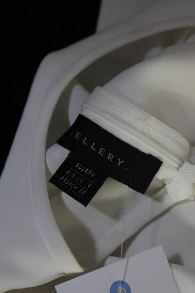 Ellery Womens Back Zip Short Sleeve Crew Neck Boxy Shirt White Size 4