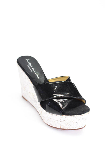 Bettye Muller Womens Platform Cross Strap Sandals Black Patent Leather Size 37