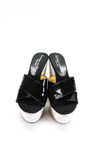 Bettye Muller Womens Platform Cross Strap Sandals Black Patent Leather Size 37