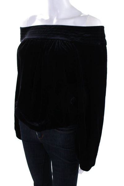 Marissa Webb Womens Long Sleeve Scoop Neck Relaxed Velvet Top Blouse Black Small