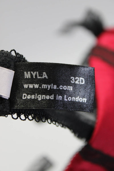 Myla Womens Sheer Bow Underwire Balconette Bras Black Red Size M 32D Lot 2