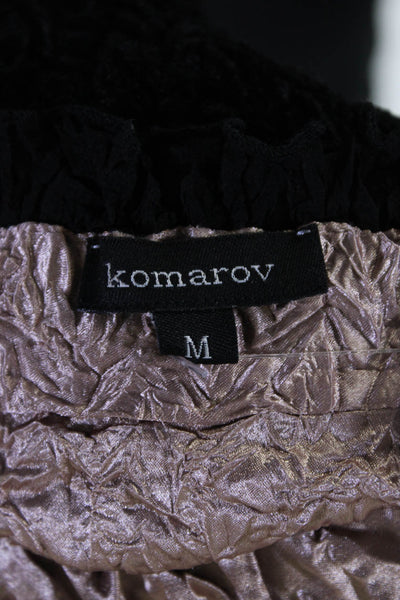 Komarov Womens Velvet Ruffle Wrap Front Cardigan Top Black Rose Gold Tone Size M