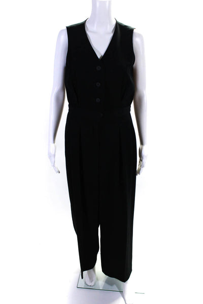 Garfield & Marks Womens Buttoned Wide Leg Sleeveless Vest Jumpsuit Black Size 8