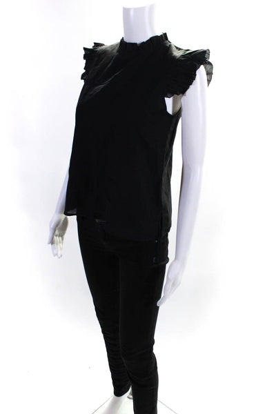 Cami Womens Cotton Pleated Back Keyhole Short Sleeve Blouse Black Size 2XS