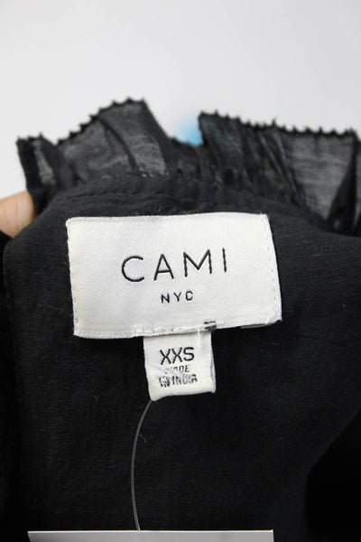 Cami Womens Cotton Pleated Back Keyhole Short Sleeve Blouse Black Size 2XS