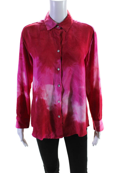 Drew Women's Tie Dye Long Sleeve Button Down Shirt Pink Size S