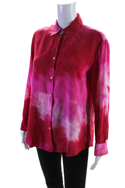 Drew Women's Tie Dye Long Sleeve Button Down Shirt Pink Size S