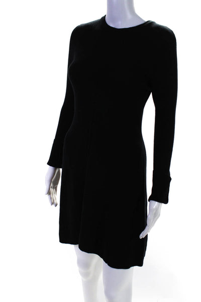 Monrow Womens Long Sleeve A Line Sweater Dress Black Cotton Size Extra Small