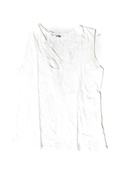 LNA Women's Cotton Short Sleeve Cut Out V-neck T-Shirt White Size XS Lot 2