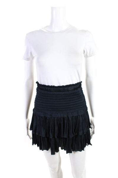 We're All Pretty Girls Womens Solid Tiered Ruffle Pleated Mini Skirt Blue Size M