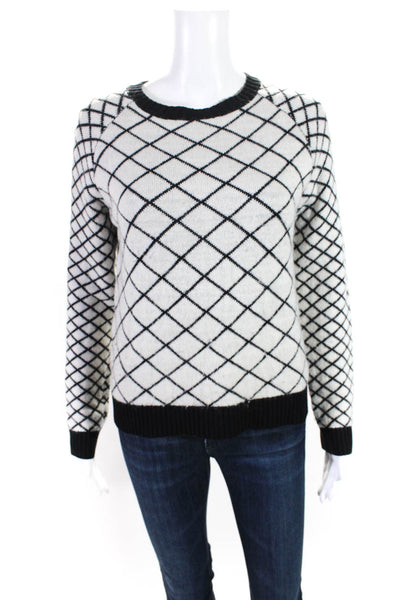 Si-Iae Womens Diamond Print Pullover Long Sleeve Knit Sweater White Size Small