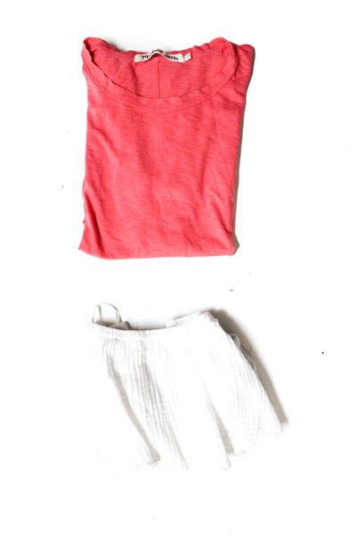 Michael Stars Womens Gauze Strapless Frayed Blouse White Pink Size XS/OS Lot 2