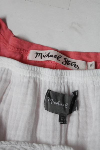 Michael Stars Womens Gauze Strapless Frayed Blouse White Pink Size XS/OS Lot 2