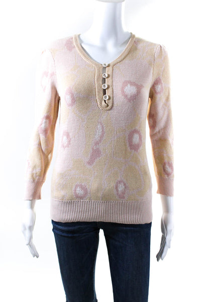 Marc Jacobs Womens Cotton Knit V-Neck 1/2 Button Up Sweater Pink Size L