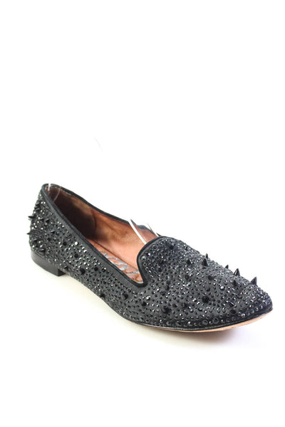 Sam Edelman Womens Studded Rhinestone Satin Loafers Gray Size 8M