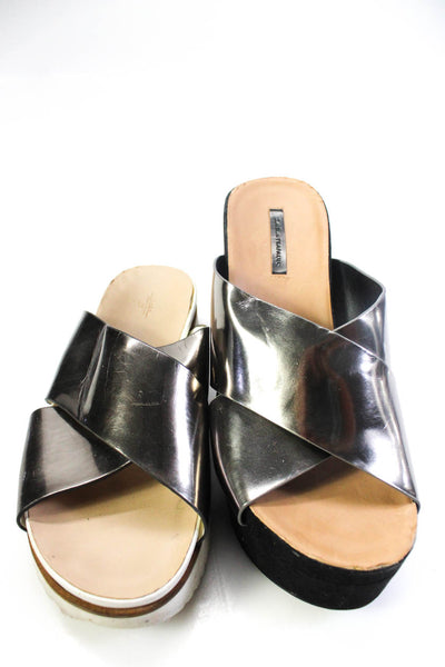 Elizabeth and James Womens Double Strap Platform Sandals Black Suede Size 8B