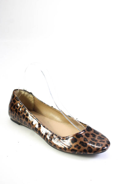 J Crew Womens Slip On Leopard Printed Ballet Flats Brown Patent Leather Size 8
