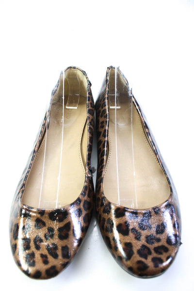 J Crew Womens Slip On Leopard Printed Ballet Flats Brown Patent Leather Size 8