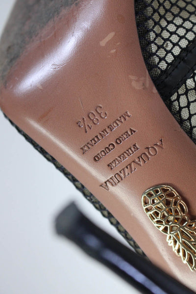 Aquazzura Womens Black Ankle Strap Peep Toe Mules Sandals Shoes Size 8.5