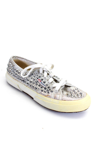Superga Womens Silver Studded Low Top Lace Up Sneaker Shoes Size 7.5