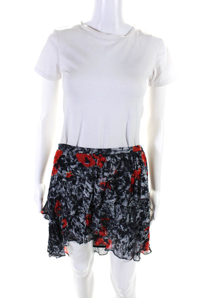 IRO Womens Navy Red Printed Ruffle Lined Mini A-Line Skirt Size 38