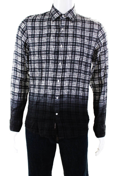 Michael Kors Men's Collared Plaid Slim Fit Button Down Shirt Black Size S