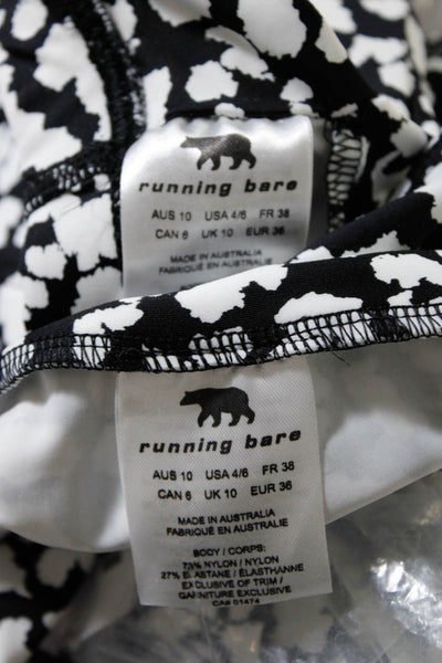 Running Bare Womens Active Animal Print Legging Sport Bra Set Black White Size 4