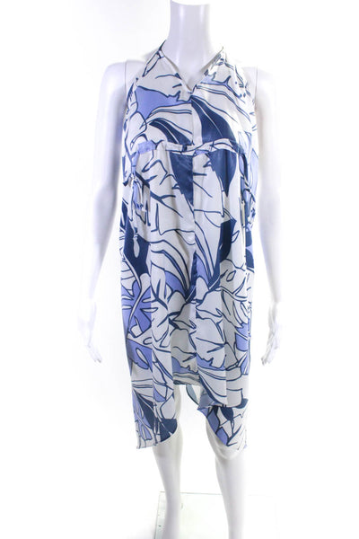 Drew Womens Blue White Floral Print Halter Sleeveless A-Line Dress Size S