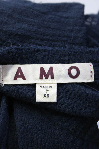 Amo Womens Blue Textured Cotton Scoop Neck Sleeveless Blouse Top Size XS