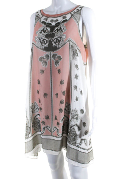 Max Studio Womens Floral Chiffon Sleeveless Shift Dress White Pink Size Medium