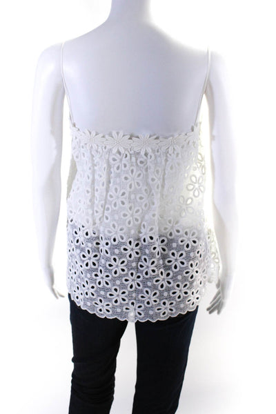 Milly Of New York Womens Cotton Floral Lace Square Neck Tank Top White Size 6