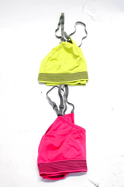 Balanced Tech Women's Striped Sports Bras Pink Neon Yellow Size M Lot 2
